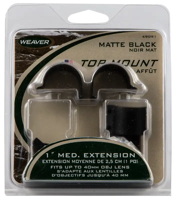 Weaver Mounts 49091 Top Mount Scope Ring Set QD Extended For Rifle Medium 1" Tube Matte Black Aluminum