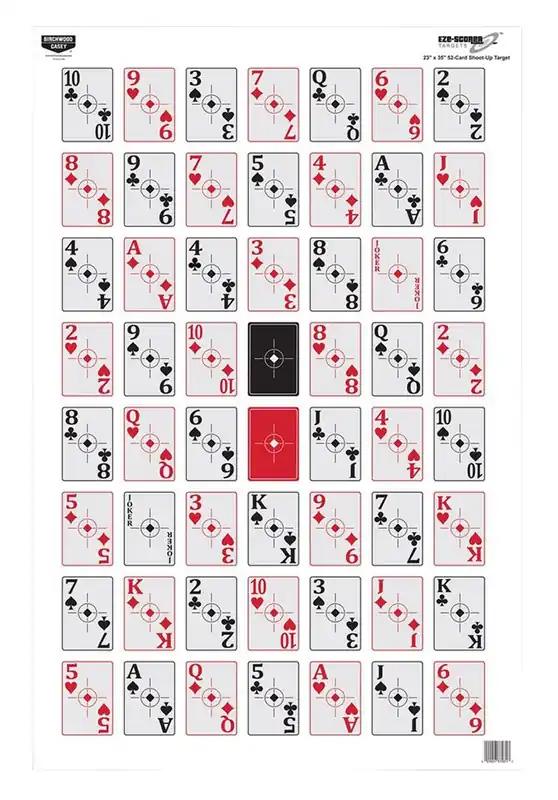 Birchwood Casey EZE-Scorer 52-Card Shoot-Up Playing Cards Paper Hanging 23" x 35" Black/Red 100 Per Pkg