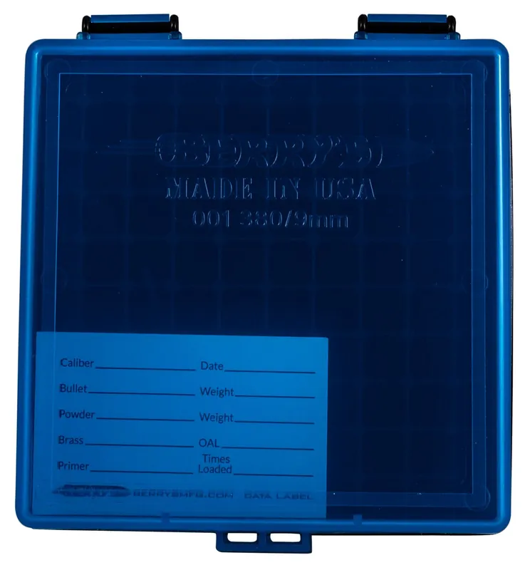 Berrys Ammo Box 9mm Luger,380 ACP 100rd Blue Lid w/Black Bottom