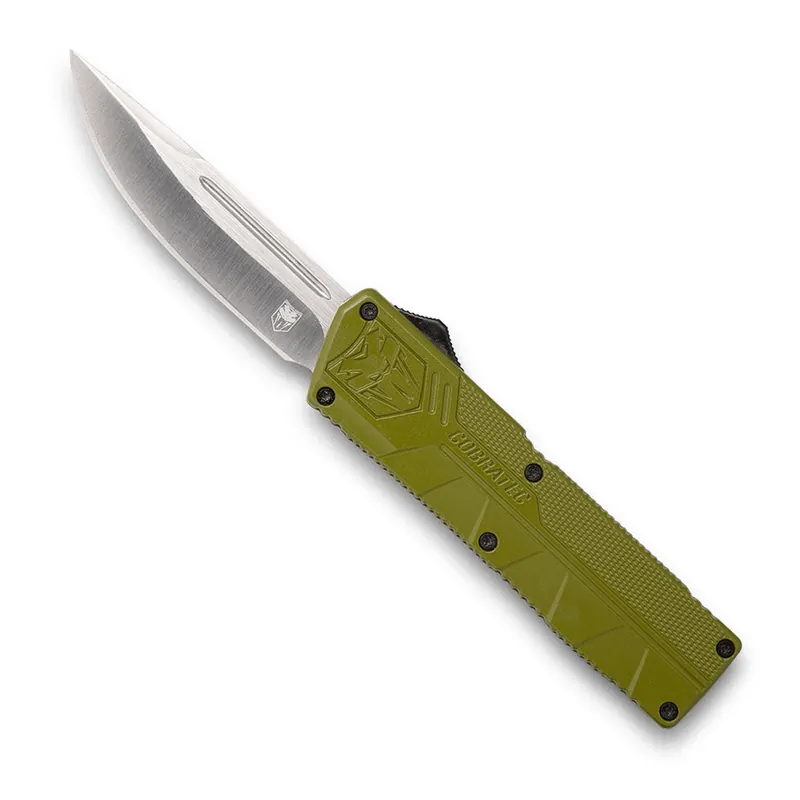 CobraTec Knives Lightweight 3.25" OTF Drop Point Plain D2 Steel Blade/OD Green Aluminum Handle Includes Pocket Clip