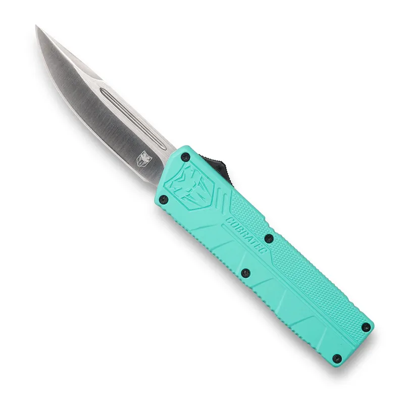 CobraTec Knives Lightweight 3.25" OTF Drop Point Plain D2 Steel Blade/Tiffany Blue Aluminum Handle Includes Pocket Clip
