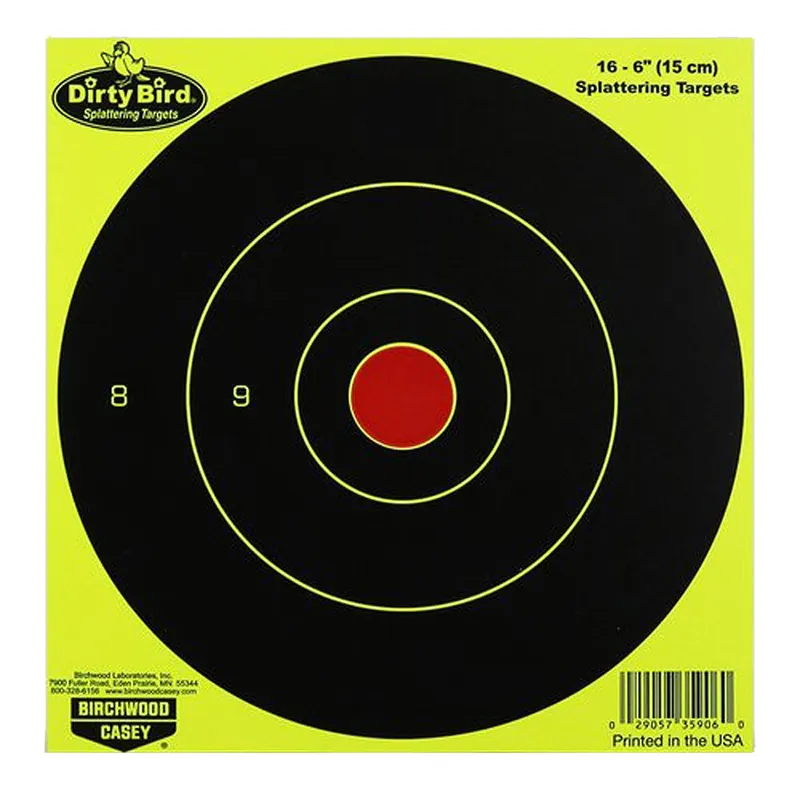 Birchwood Casey Dirty Bird 6" Bullseye Paper Hanging Pistol/Rifle Black/Yellow 16 Per Pkg