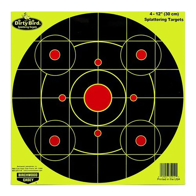 Birchwood Casey Dirty Bird Sight-In 12" Bullseye Paper Hanging Pistol/Rifle Black/Yellow 25 Per Pkg