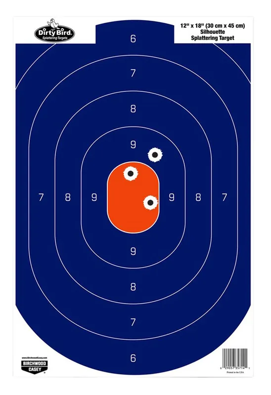 Birchwood Casey Dirty Bird Silhouette Tagboard Hanging Pistol 12" x 18" Blue/Orange 50 Per Pkg