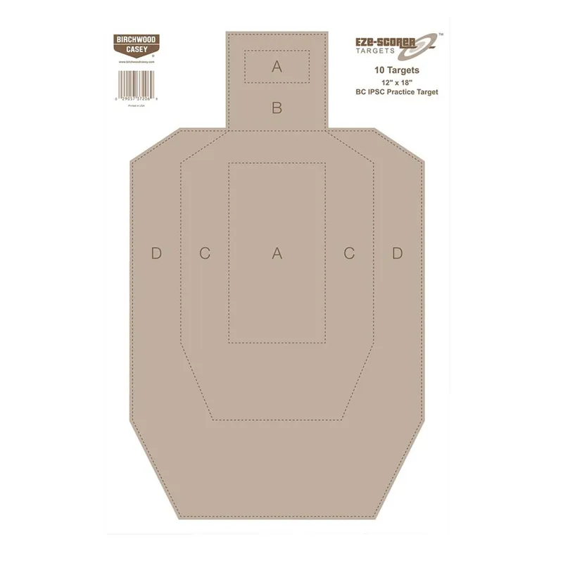 Birchwood Casey EZE-Scorer IPSC Silhouette Paper Hanging Universal 12" x 18" Tan 10 Pk.