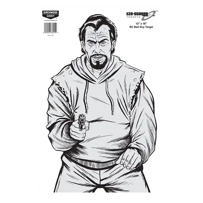 Birchwood Casey EZE-Scorer Bad Guy Silhouette Paper Hanging Pistol 12" x 18" Black/Gray/White 10 Pk.