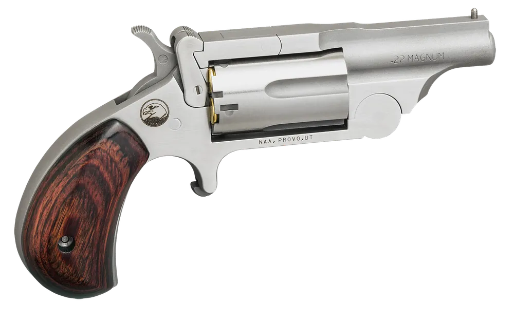 North American Arms 22MR Ranger II 22 WMR Caliber with 1.63" Barrel, 5rd Capacity Cylinder, Overall Stainless Steel Finish & Rosewood Birdshead Grip
