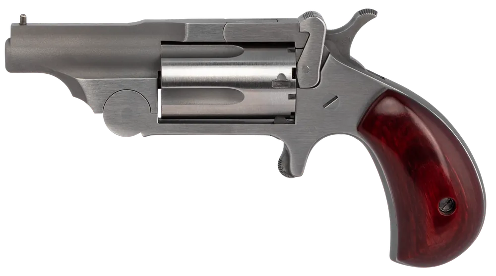 North American Arms 22MCR Ranger II 22 LR or 22 WMR Caliber with 1.63" Barrel, 5rd Capacity Cylinder, Overall Stainless Steel Finish & Rosewood Birdshead Grip Includes Cylinder