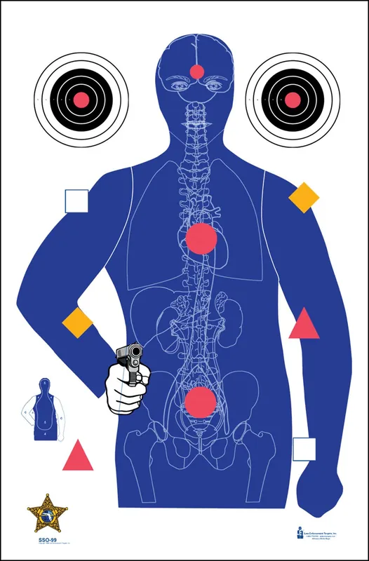 Action Target Vital Anatomy Sarasota Sheriff‘s Office Silhouette/Vitals Paper Hanging 23" x 35" Blue 100 Per Box