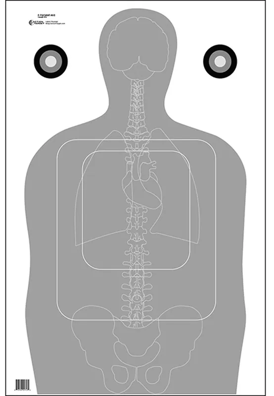Action Target Qualification Vital Anatomy Silhouette/Vitals Paper 23" x 35" Gray/White 100 Per Box
