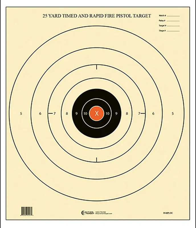 Action Target Timed/Rapid Fire Bullseye Paper 25 yds 21" x 24" Black/White 100 Per Box