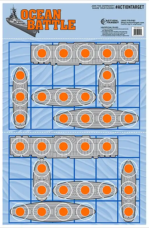 Action Target Ocean Battle Ships Paper Hanging 23" x 35" Blue/Red 100 Per Box