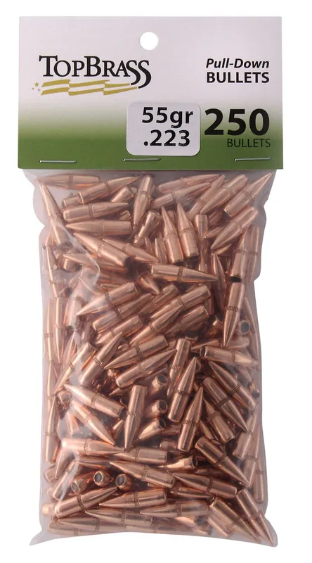 Top Brass Pull-Down .223 55 gr Full Metal Jacket Boat-Tail (FMJBT) 250 Per Bag