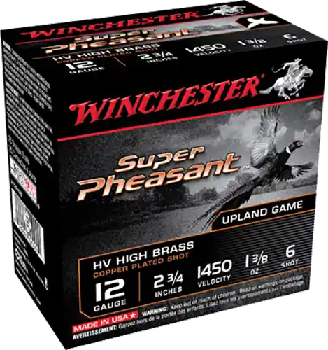Winchester Ammo Super Pheasant HV High Brass 12 Gauge 2.75" 1 3/8 oz 6 Shot Copper Plated 25 Bx/ 10 Cs