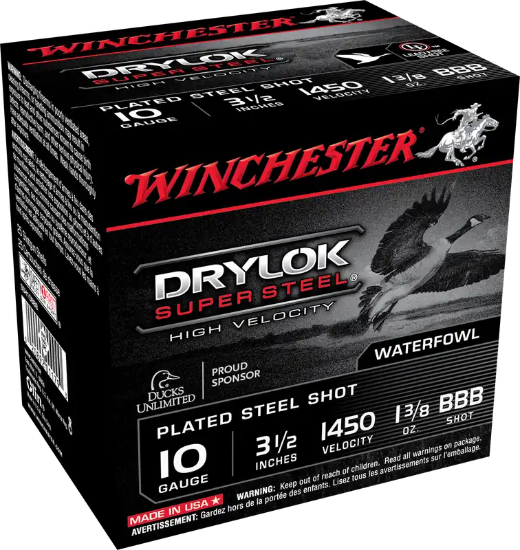 Winchester Ammo Drylock Super Steel High Velocity 10 Gauge 3.5" 1 3/8 oz BBB Shot 25 Bx/ 10 Cs