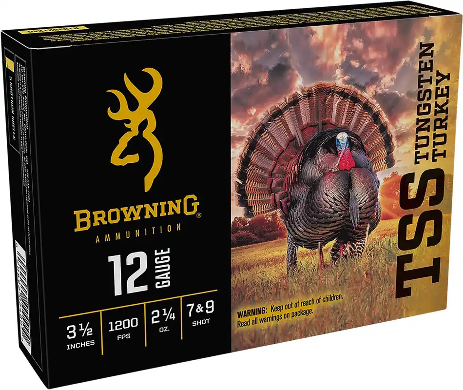 Browning TSS Tungsten Turkey Shotshells 12 Ga 3.50" 2-1/4 oz 7& 9 Tungsten Shot 5 Shells Per Box