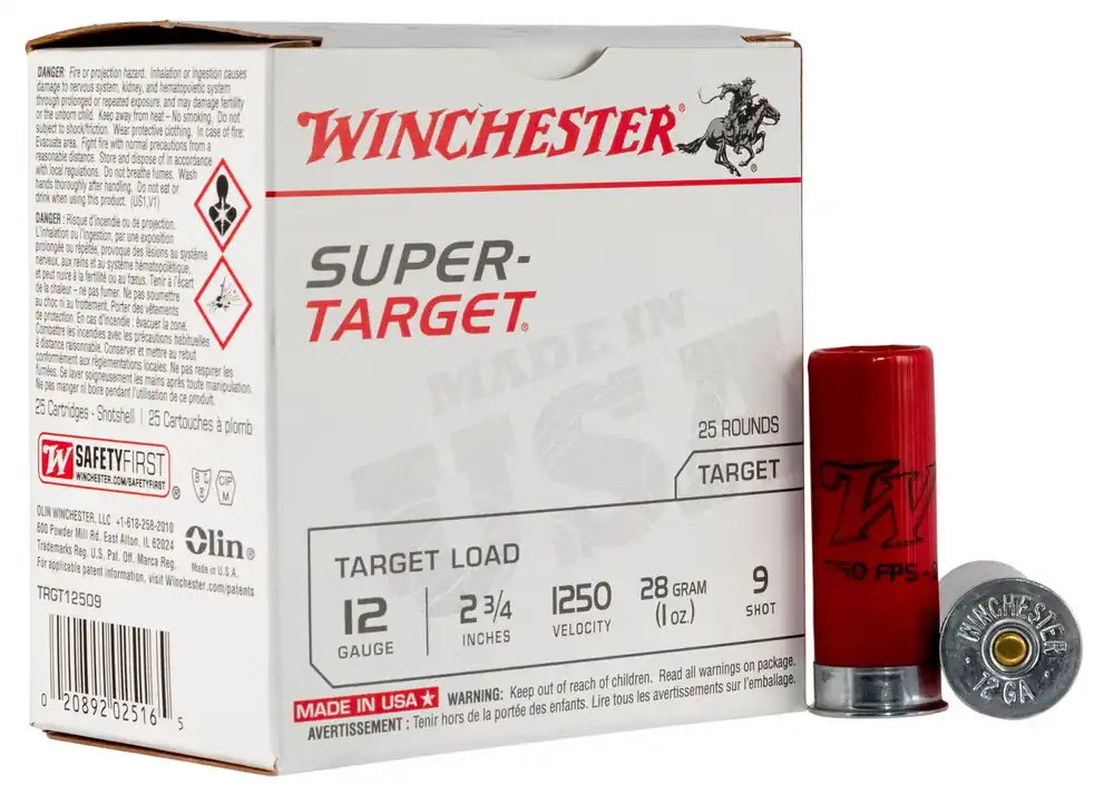 Winchester Ammo Super Target 12 Gauge 2.75" 1 oz 9 Shot 25 Bx/ 10 Cs