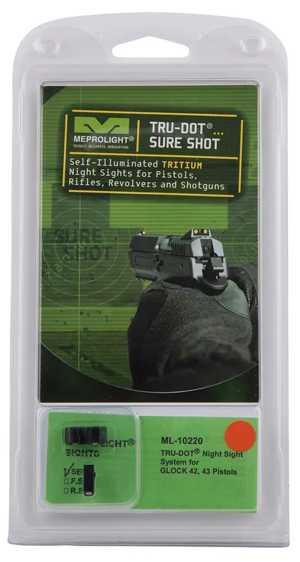 Meprolight USA Mepro Tru-Dot Fixed Sights Self-Illuminated Green Tritium with Orange Outline Front & Green Rear with Black Frame for Glock 42,43,48