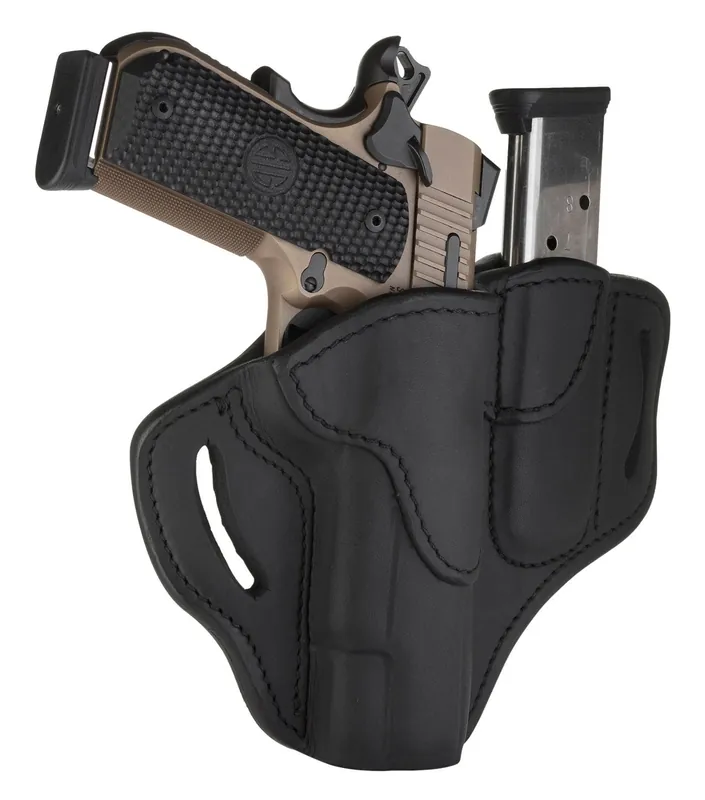1791 Gunleather BH1M1 Holster w/Mag Combo OWB Stealth Black Leather Fits Browning Hi-Power/Colt 1911/Sig Sauer 1911 Belt Slide Mount RH