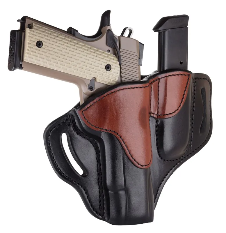 1791 Gunleather BH1M1 Holster w/Mag Combo OWB Black/Brown Leather Fits Browning Hi-Power/Colt 1911/Sig Sauer 1911 Size 01 Belt Slide Mount RH