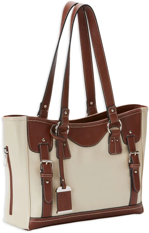 Bulldog Tote Purse w/Holster Sand w/Stone Trim Leather Small Autos, Revolvers RH