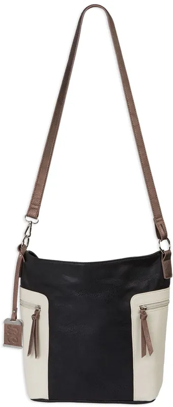 Bulldog Hobo Purse w/Holster Black w/Tan Trim PU Leather Most Sm Pistols & Revolvers Ambidextrous Hand