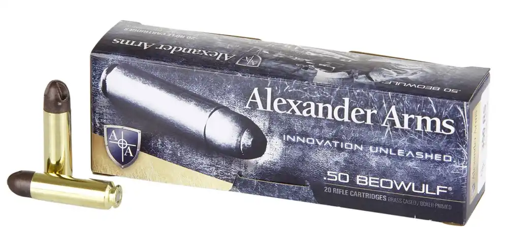 Alexander Arms Inceptor ARX Ammunition 50 Beowulf 200grn Polymer-metal Bullet 2500fpsBrass Case 20Rds Per Box