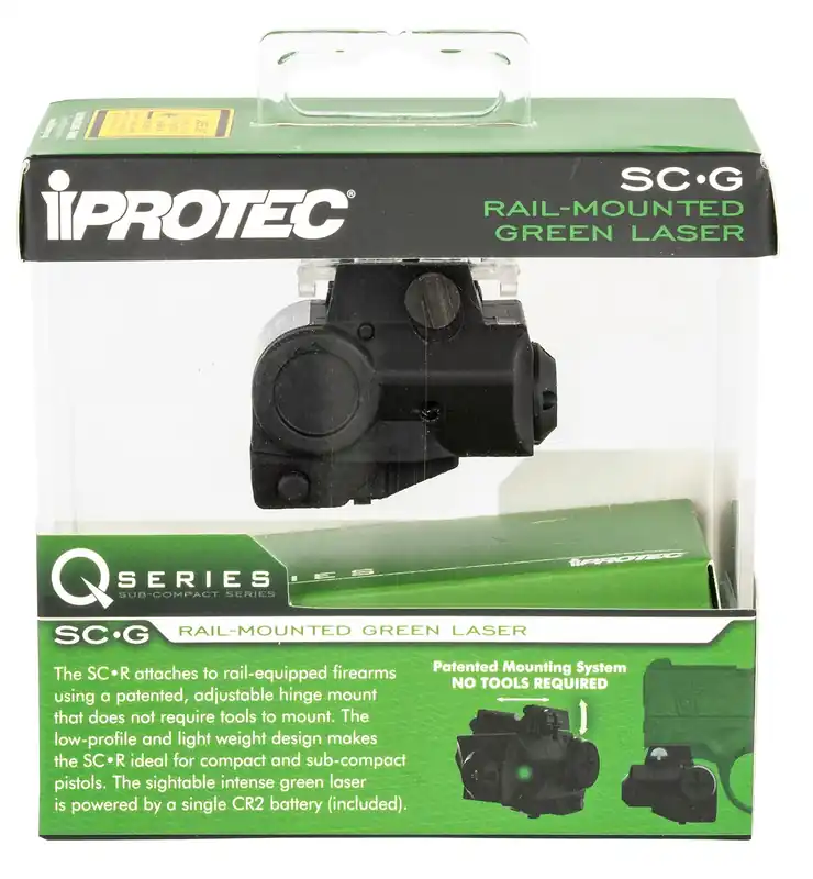 iProtec Q-Series SC-G 5mW Green Laser with 532nM Wavelength & Black Finish for Rail-Equipped Compact, Subcompact Pistols
