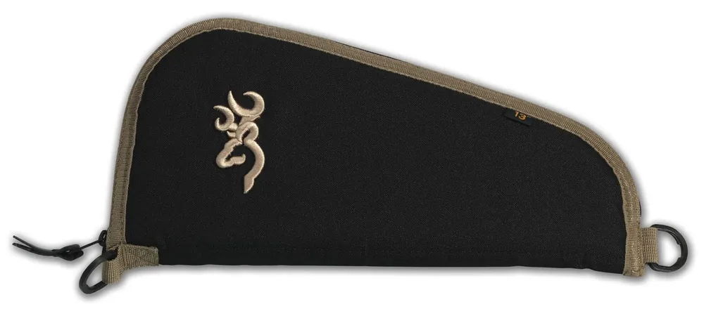 Browning Plainsman Pistol Rug made of 600D Polyester with Black Finish & Tan Trim/Logo, Open Cell Foam Padding, Brushed Tricot Lining & Zipper 13 L"