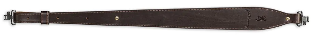 Browning John M Browning Signature Sling made of Dark Brown Leather with Suede Backing, 25"-35" OAL, Adjustable Design & Swivels for Rifles