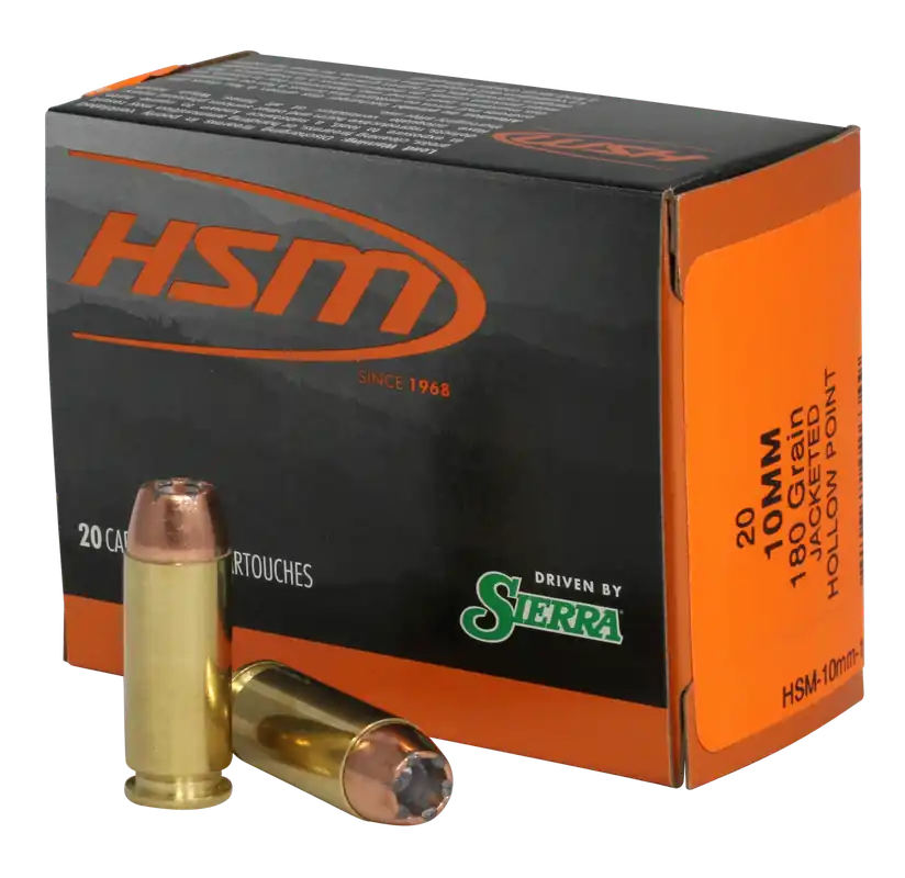 HSM Pro Pistol 10mm Auto 180 gr Jacketed Hollow Point 20 Bx/ 20 Cs