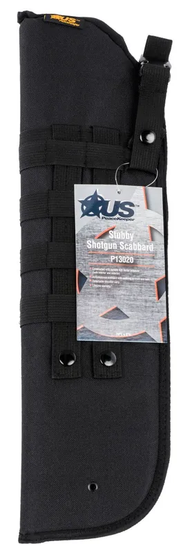 US PeaceKeeper Stubby Shotgun Scabbard made of 600D Polyester with Black Finish, Webbing, Removable Retention Strap & Detachable Shoulder Carry 20 L x 6" H Exterior Dimensions"