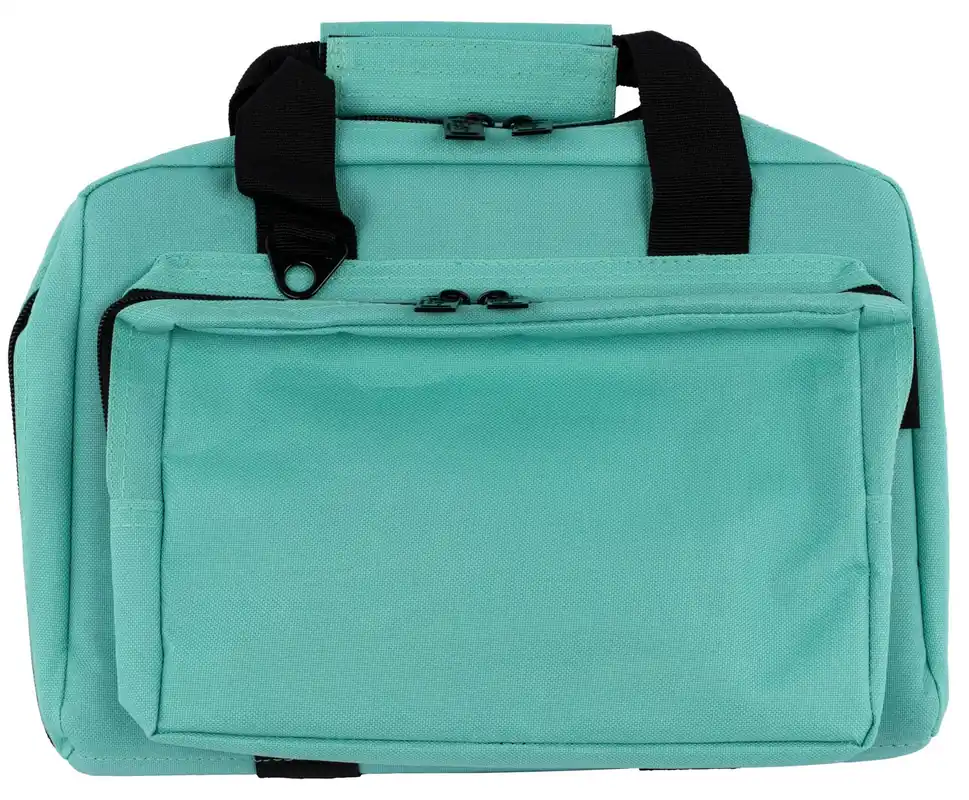 US PeaceKeeper Mini Range Bag Water Resistant Robin‘s Egg Blue 600D Polyester with 8 Mag Pockets, Lockable Zippers & Wraparound Handles 12.75 L x 8.75" H x 3" D Exterior Dimensions"