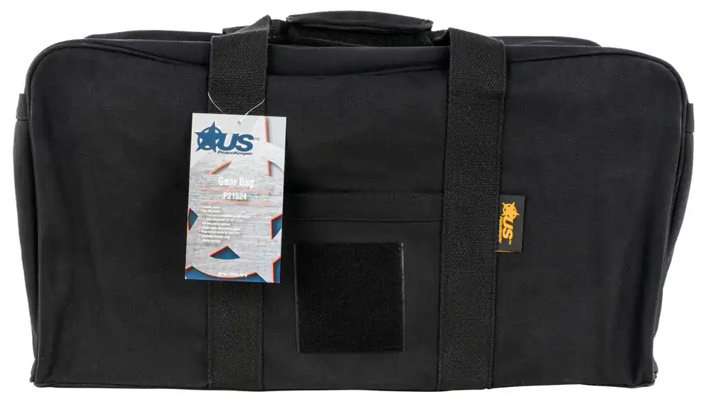 US PeaceKeeper Gear Bag Black Canvas with 4 Flat Pockets, Soft Loop Area, Lockable Zippers & Detachable Shoulder Strap