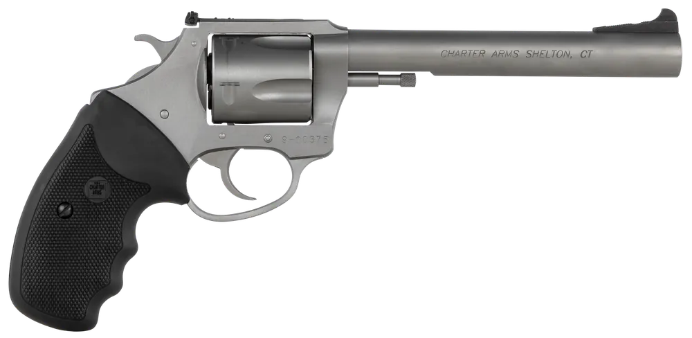 Charter Arms 74460 Bulldog Target 44 S&W Spl Caliber with 6" Barrel, 5rd Capacity Cylinder, Overall Matte Stainless Steel Finish, Finger Grooved Black Rubber Grip & Adjustable Sights