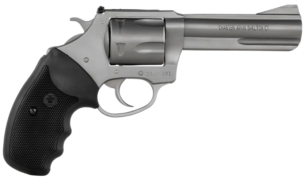 Charter Arms 74042 Pitbull 40 S&W Caliber with 4.20" Barrel, 5rd Capacity Cylinder, Overall Matte Stainless Steel Finish, Finger Grooved Black Rubber Grip & Adjustable Sights