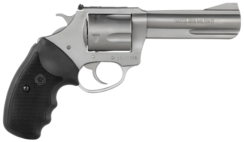 Charter Arms 79942 Pitbull 9mm Luger Caliber with 4.20" Barrel, 5rd Capacity Cylinder, Overall Matte Stainless Steel Finish, Finger Grooved Black Rubber Grip & Adjustable Sights