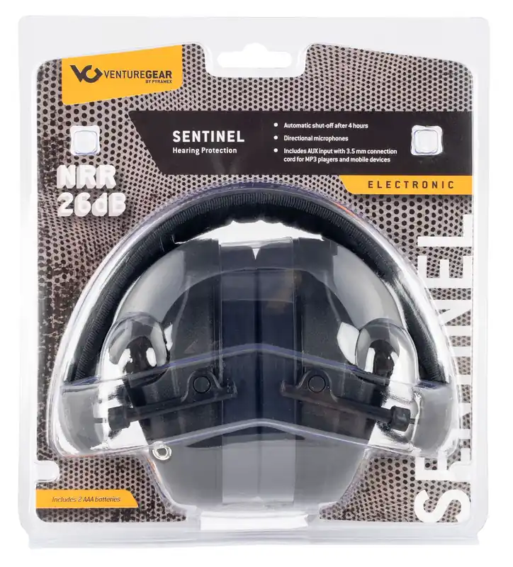 Pyramex Venture Gear Sentinel Muff 26 dB Over the Head Black Ear Cups for Adults
