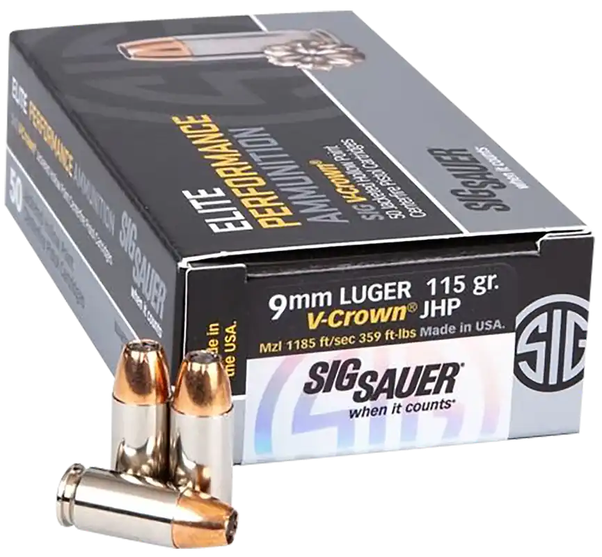 Sig Sauer Elite V-Crown 9mm Luger 115gr JHP 50rd Bx/ 10 Cs