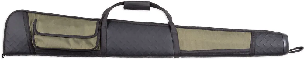Bulldog Armor Shotgun Case made of Water-Resistant Nylon with Black Finish & Green Panels, Padding, Velcro Exterior Pocket & Shoulder Strap 52 L x 2.50" W x 8.50" H Exterior Dimensions"