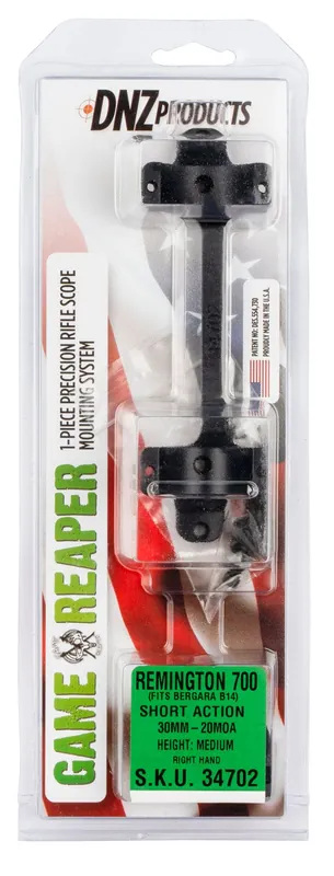 DNZ Game Reaper Scope Mount/Ring Combo For Tactical Rifle Remington 700 30mm Tube Low Rings 0.98" Mount Height For Short Action 20 MOA Matte Black Aluminum