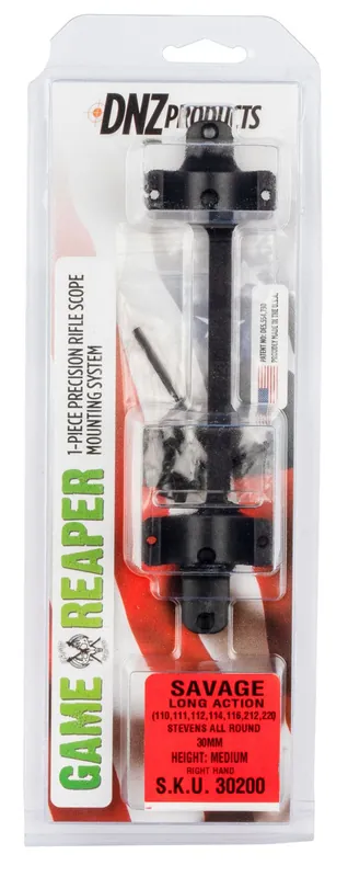 DNZ Game Reaper Scope Mount/Ring Combo For Rifle Savage Round Receiver 212/220/Stevens 30mm Tube Medium Rings 1.05" Mount Height For Long Action Matte Black Aluminum