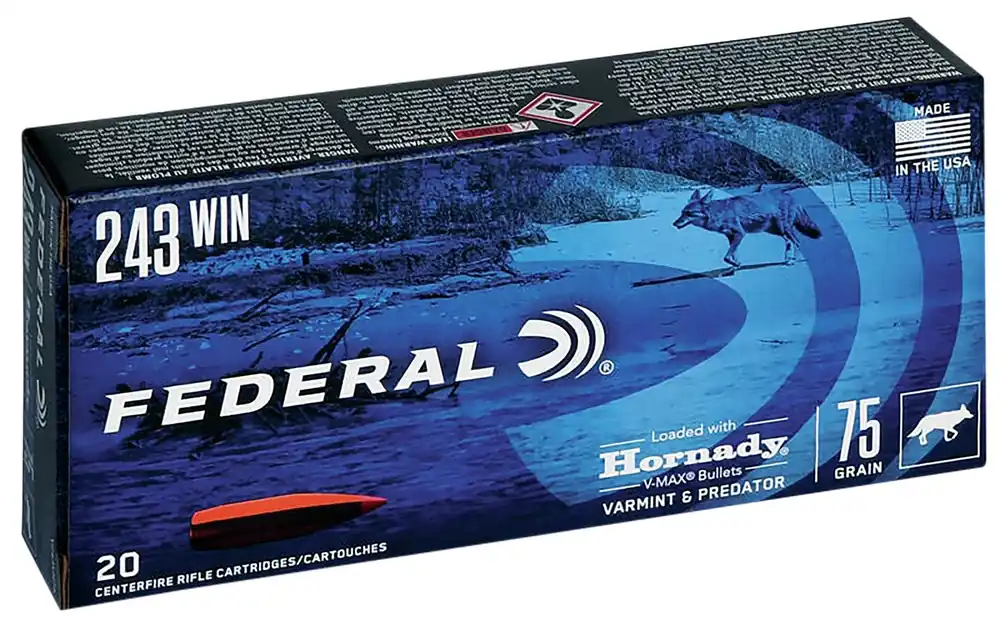 Federal Varmint & Predator 243 Win. 75 Gr. Hornady V-Max 20/Box