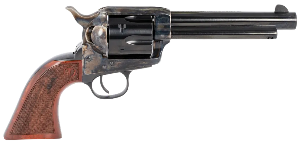 Taylors & Company 550811 Smoke Wagon 357 Mag Caliber with 5.50" Blued Finish Barrel, 6rd Capacity Blued Finish Cylinder, Color Case Hardened Finish Steel Frame & Checkered Walnut Grip