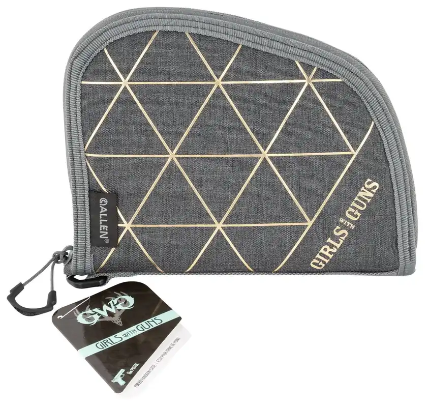 Allen Girls With Guns Foiled Handgun Case with Heather Gray & Gold Foil Finish with Locking Zipper & Foam Padding 8 L"