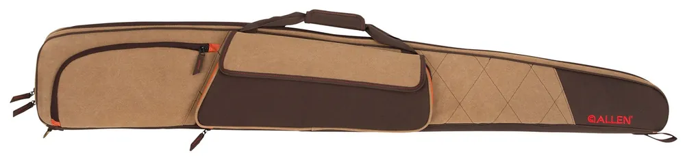 Allen Humbolt Shotgun Case made of Cotton Canvas with Tan Finish & Endura Brown Panels, Pockets, Quilted Interior & Lockable Zipper Includes Choke Tube Organizer 52 L"