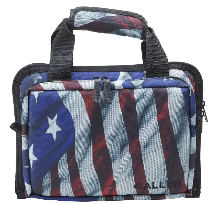 Allen Victory Duplex Handgun Case made of Endura with Victory Stars & Stripes Finish with Black Trim, Foam Padding & Lockable Zipper Holds up to 2 Handguns 13.25 x 8.75" Interior Dimensions"