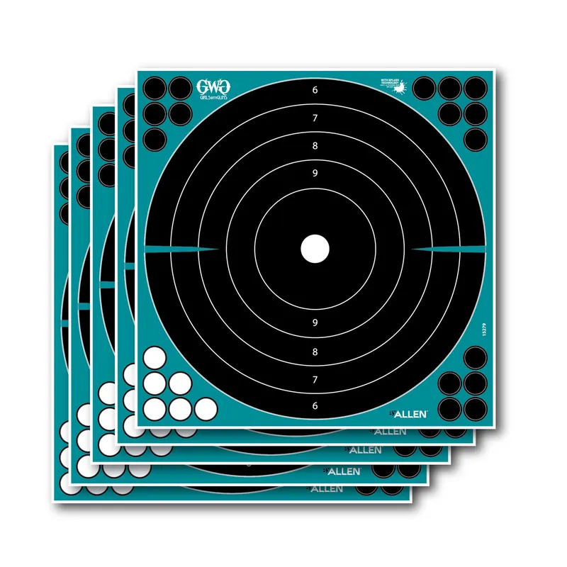 Allen Girls With Guns Splash Bullseye Paper Self-Adhesive 12" x 6" Black/Turquoise Includes Pasters 5 Pack
