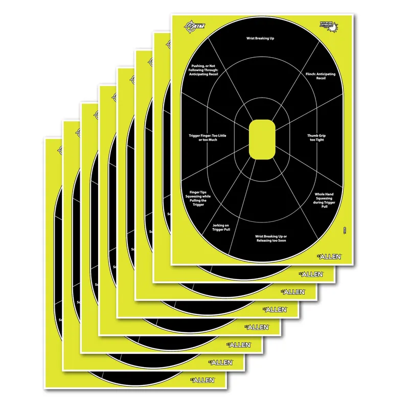 EZ-Aim Splash Training Target Oval Paper Hanging Handgun 12" x 18" Black/Yellow 8 Per Pkg