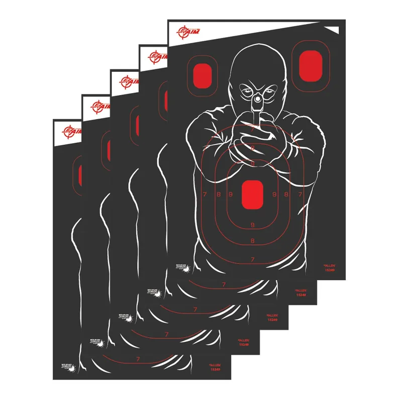 EZ-Aim Splash Bad Guy Silhouette Paper Hanging Handgun 12" x 18" Black/Red 5 Pack